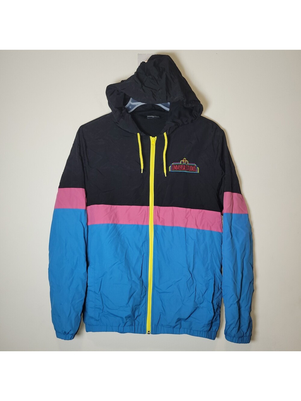 Universal Studios Men's Color Block Windbreaker Jacket Full Zip Hooded Size L